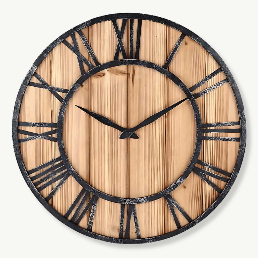 Wanduhr Holz Metall & Römische Zahlen
