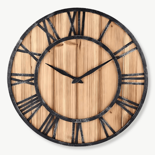Wanduhr Holz Metall & Römische Zahlen