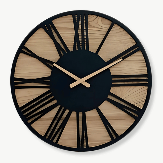 Wanduhr Holz & Schwarze Römische Ziffern