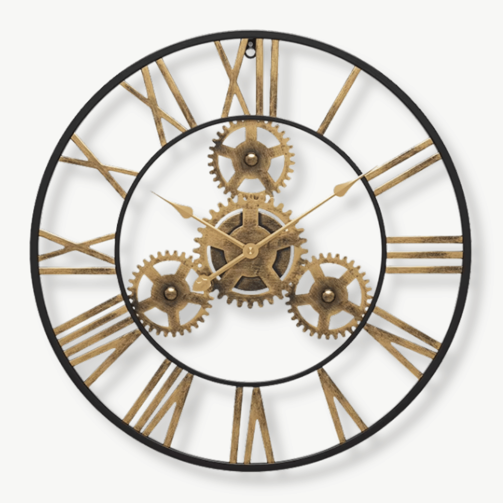 Wanduhr Goldene Zahnräder