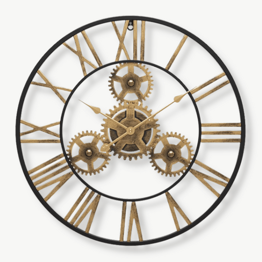 Wanduhr Goldene Zahnräder