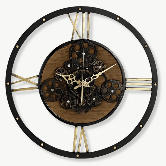 Wanduhr Vintage Zahnräder Metall & Holz