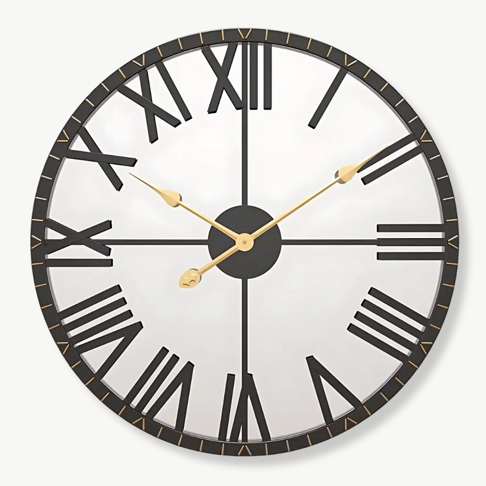 Wanduhr Spiegel Schwarz und Gold