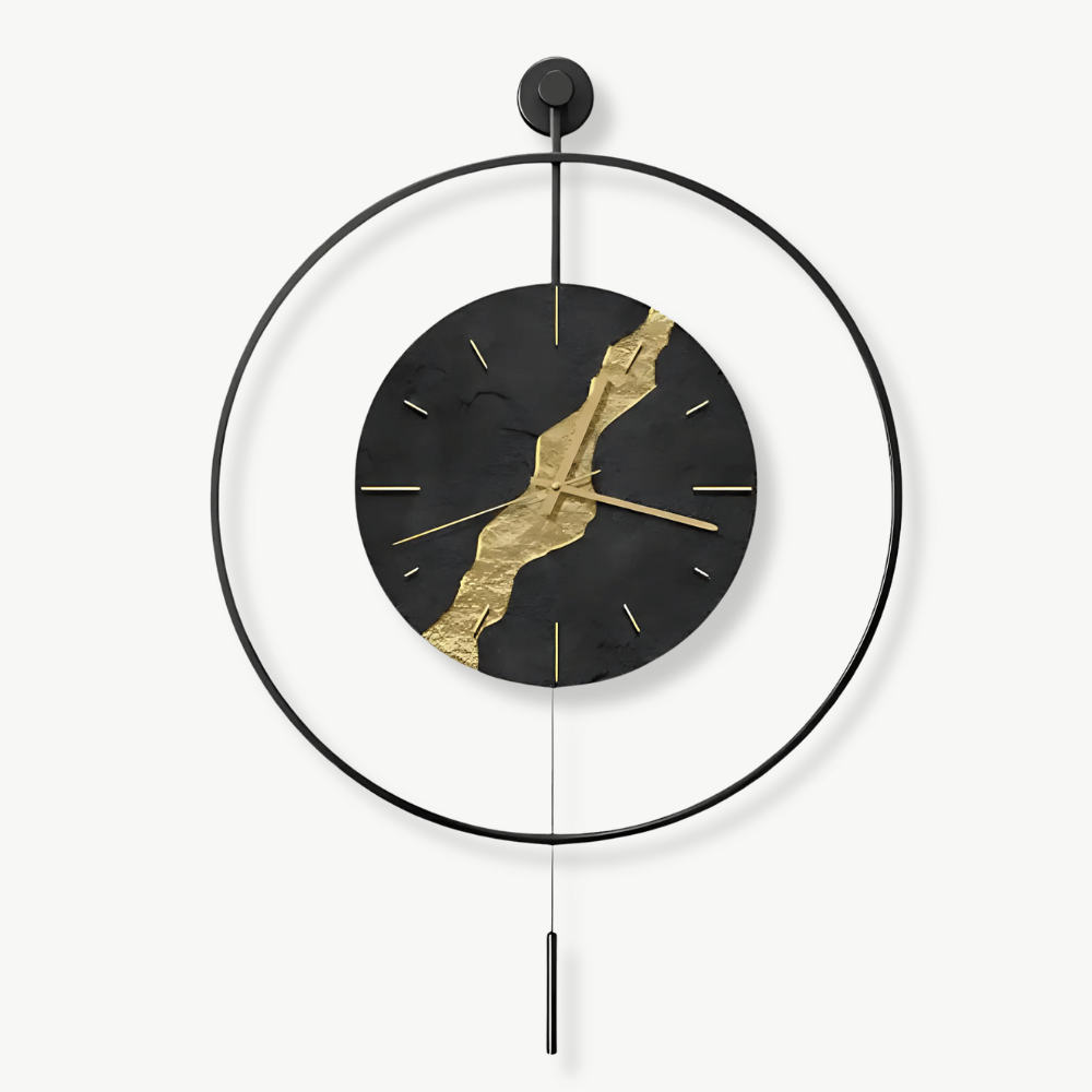 Wanduhr Schwarzes & Goldenes Pendel Kintsugi