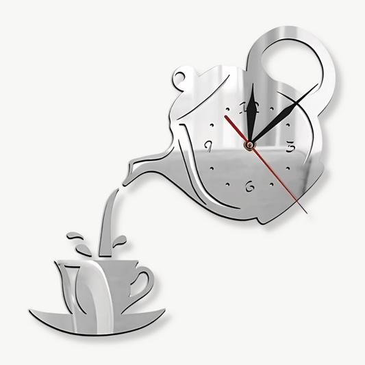 Wanduhr mit Tasse & Teekanne