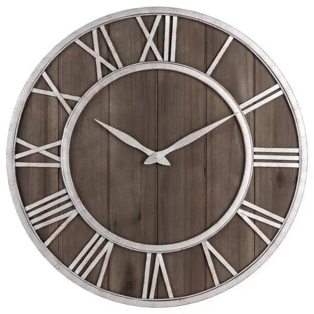 Wanduhr Holz Metall & Römische Zahlen