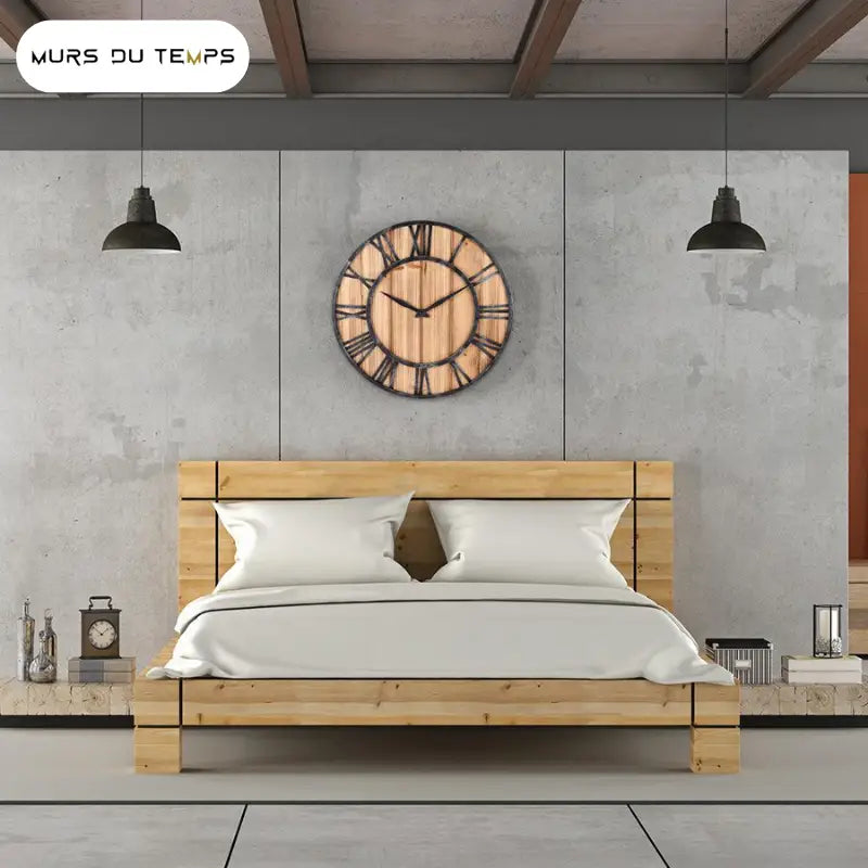 Wanduhr Holz Metall & Römische Zahlen