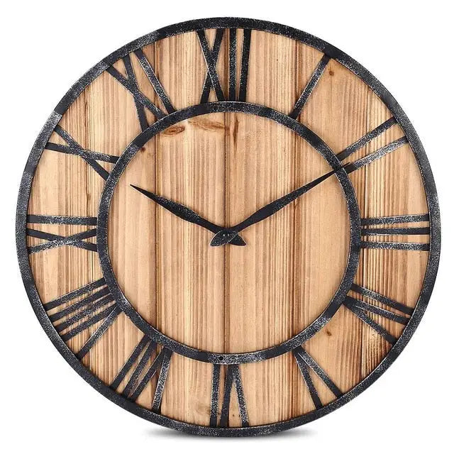Wanduhr Holz Metall & Römische Zahlen