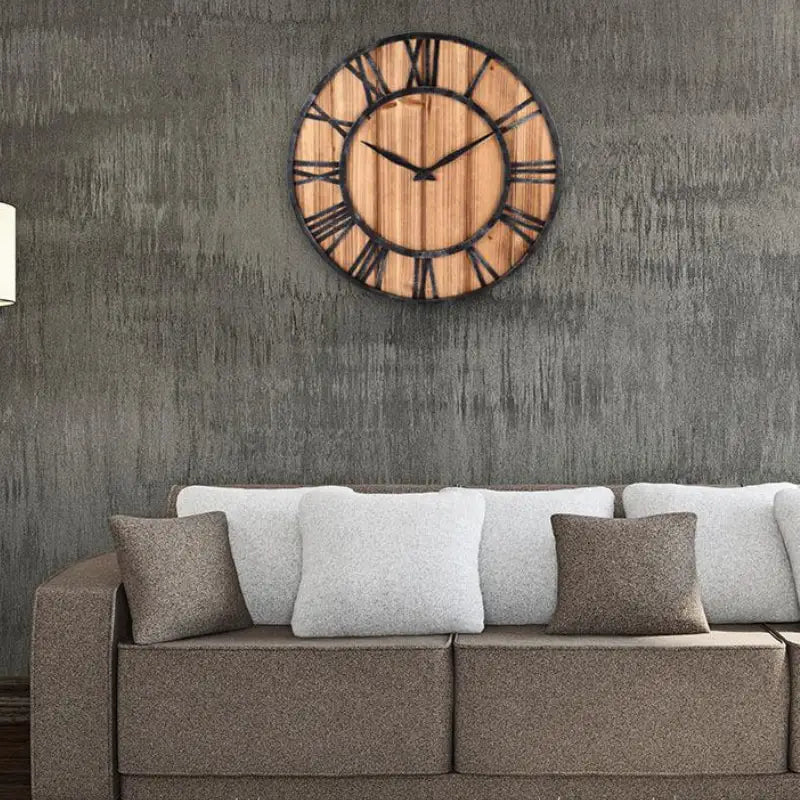 Wanduhr Holz Metall & Römische Zahlen