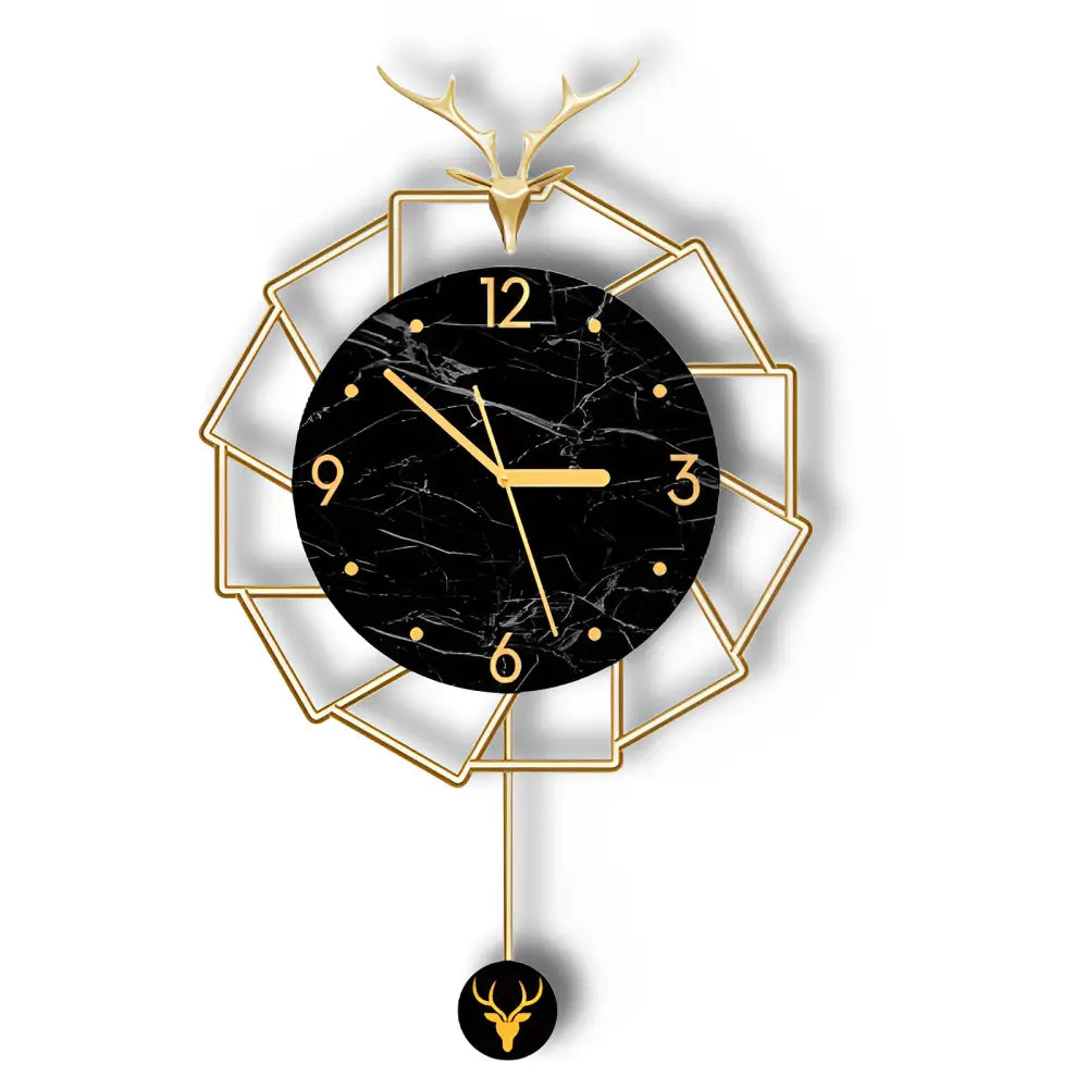Luxus Wanduhr Goldener Hirsch und Schwarzer Marmor