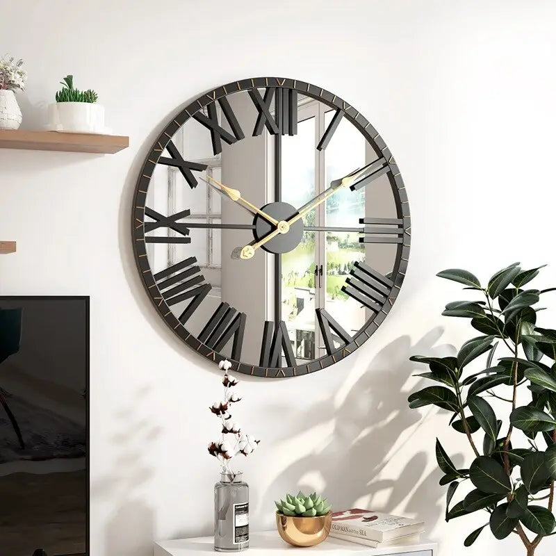 Wanduhr Spiegel Schwarz und Gold