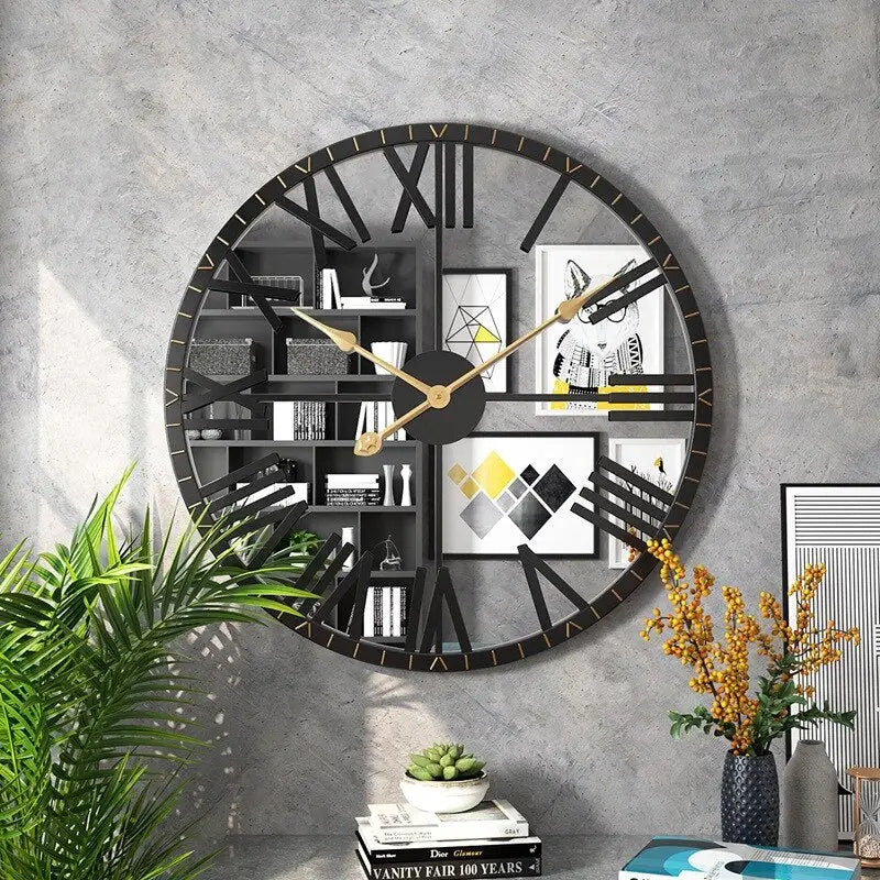 Wanduhr Spiegel Schwarz und Gold