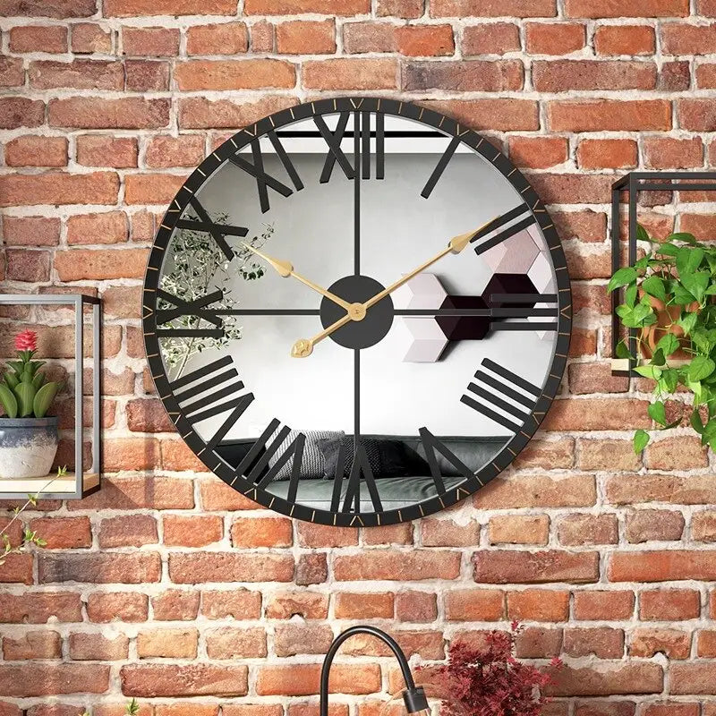 Wanduhr Spiegel Schwarz und Gold