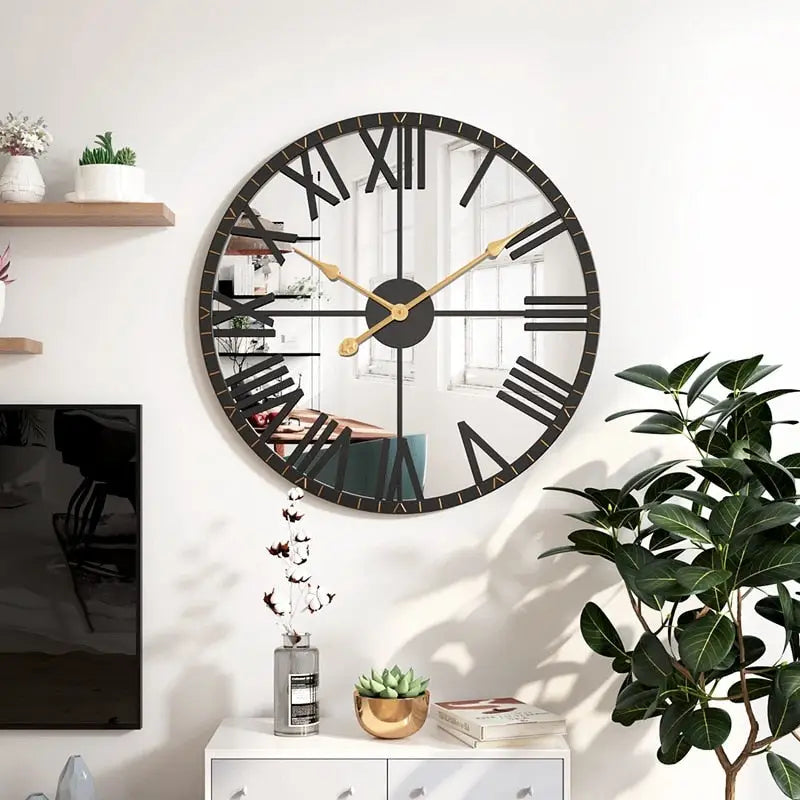 Wanduhr Spiegel Schwarz und Gold