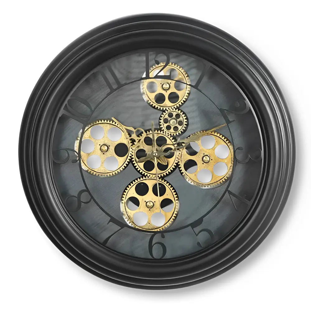 Wanduhr mit sichtbaren Zahnrädern