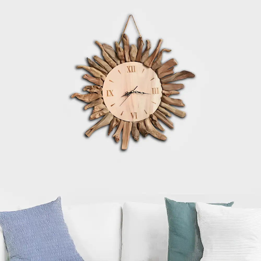 Treibholz Sonnen Wanduhr