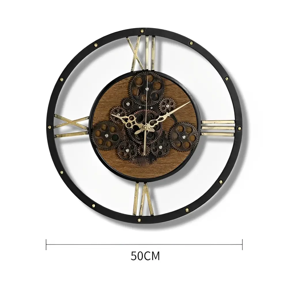 Wanduhr Vintage Zahnräder Metall & Holz