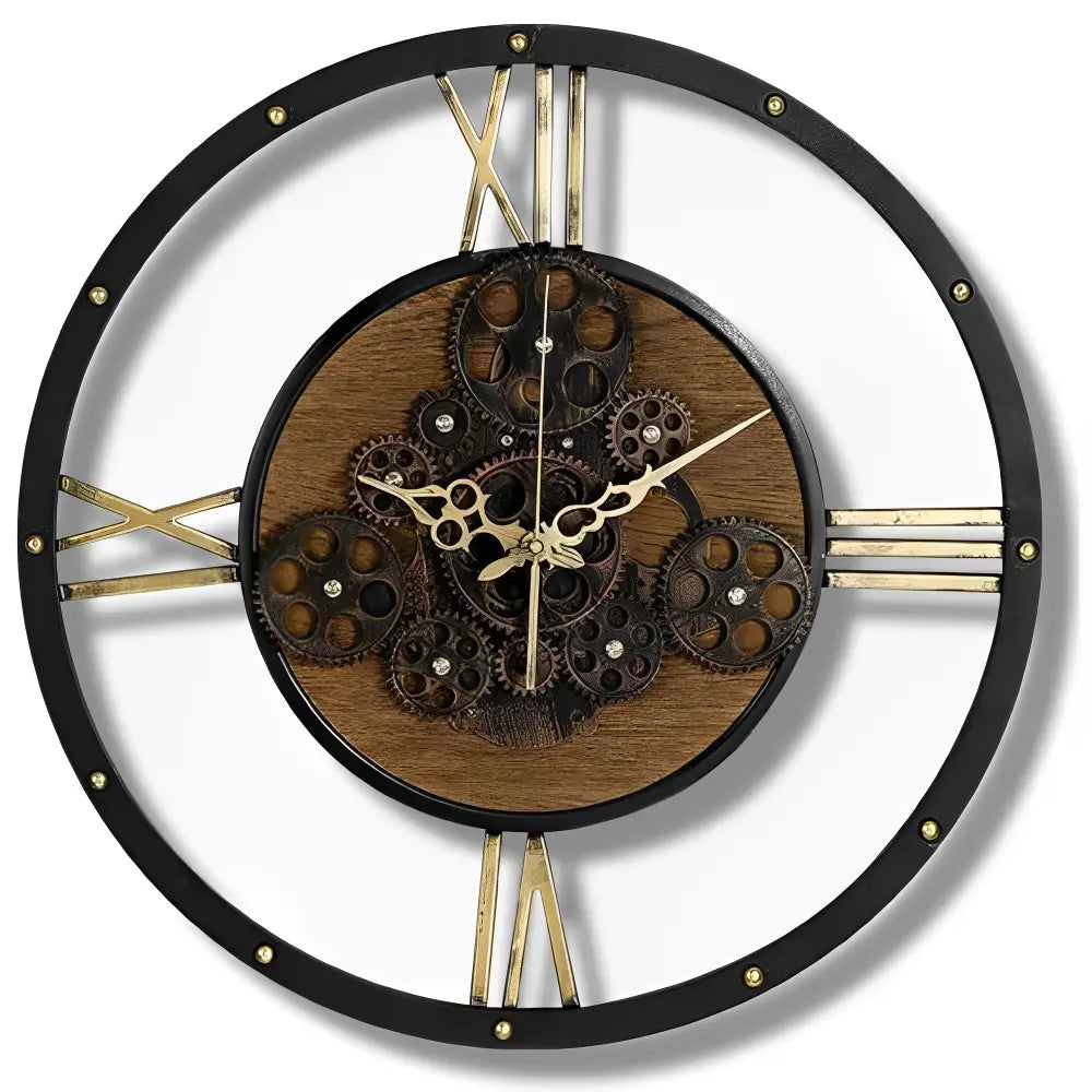 Wanduhr Vintage Zahnräder Metall & Holz