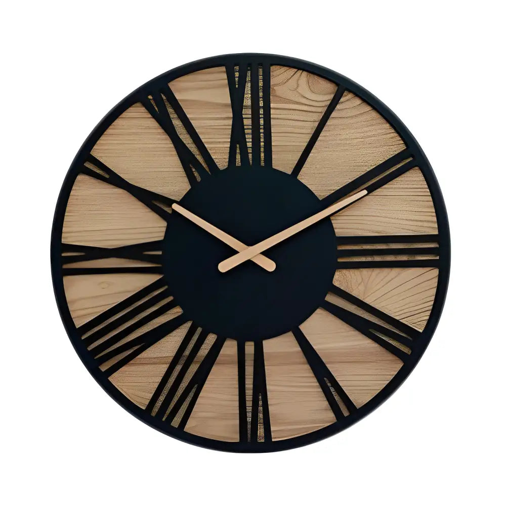 Wanduhr Holz & Schwarze Römische Ziffern