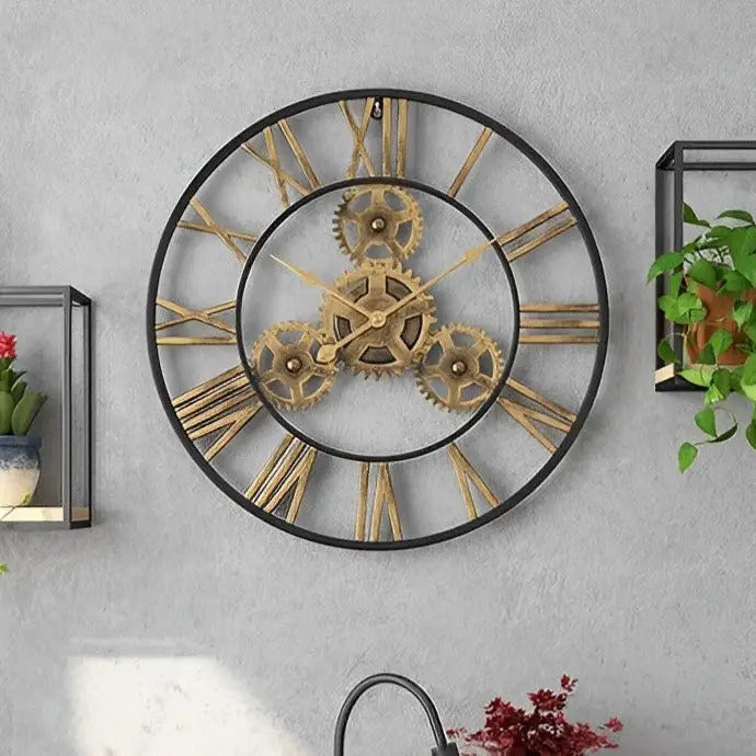 Wanduhr Goldene Zahnräder