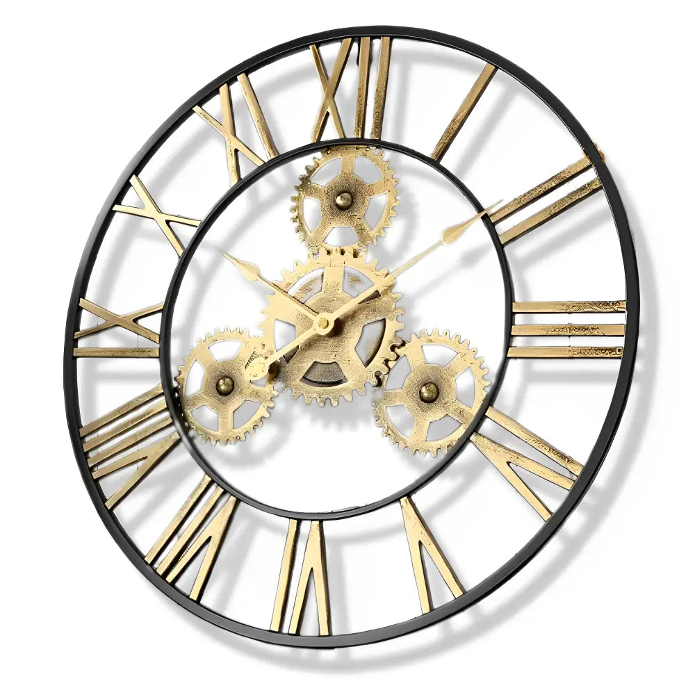 Wanduhr Goldene Zahnräder