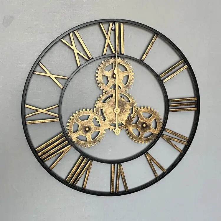 Wanduhr Goldene Zahnräder