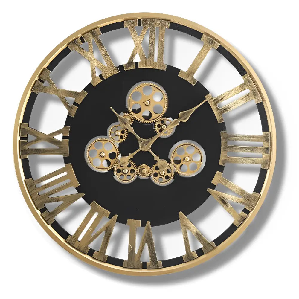 Wanduhr mit goldenem drehendem Zahnrad