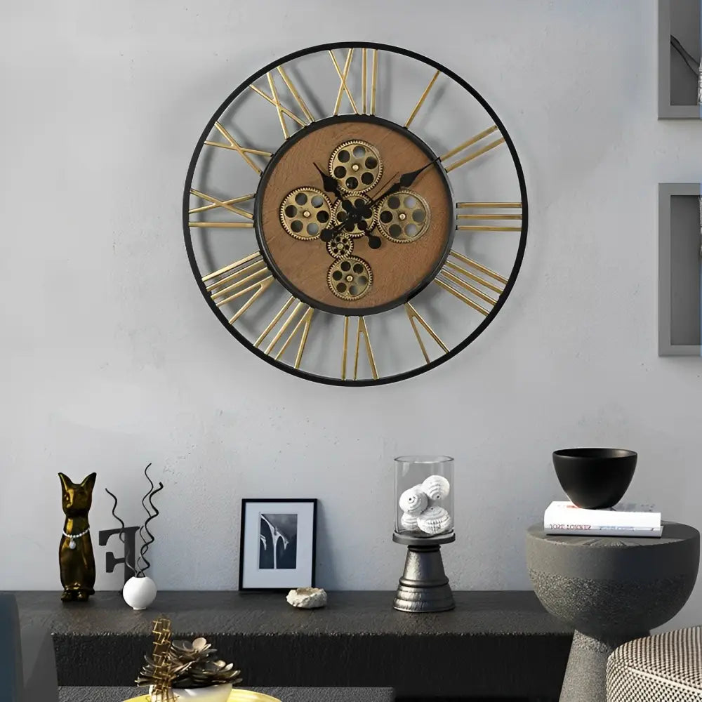 Große Steampunk-Wanduhr mit Zahnrädern