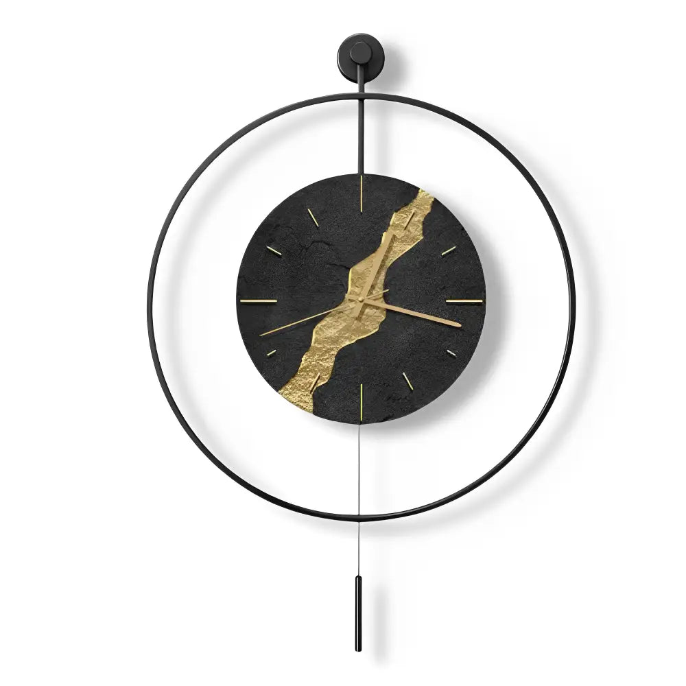 Wanduhr Schwarzes & Goldenes Pendel Kintsugi
