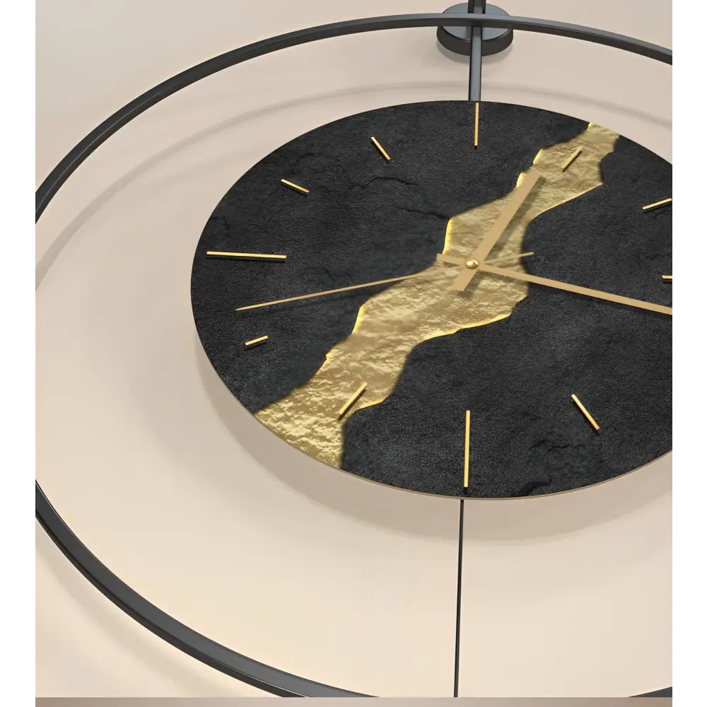 Wanduhr Schwarzes & Goldenes Pendel Kintsugi