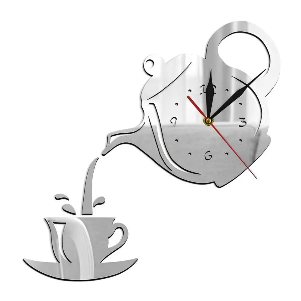 Wanduhr mit Tasse & Teekanne