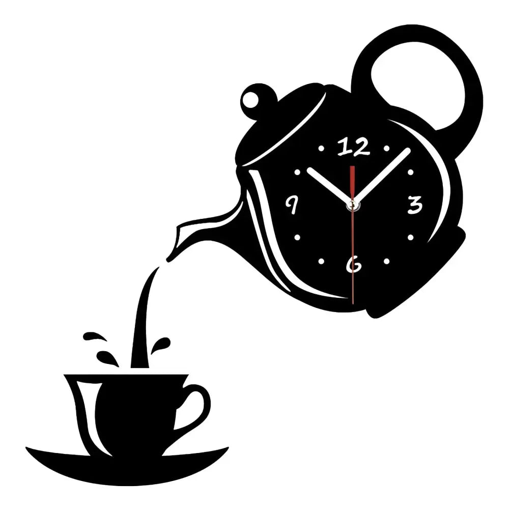 Wanduhr mit Tasse & Teekanne