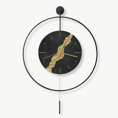Wanduhr Schwarzes & Goldenes Pendel Kintsugi