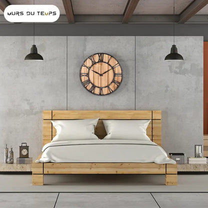 Wanduhr Holz Metall & Römische Zahlen
