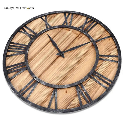 Wanduhr Holz Metall & Römische Zahlen