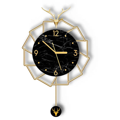 Luxus Wanduhr Goldener Hirsch und Schwarzer Marmor
