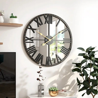 Wanduhr Spiegel Schwarz und Gold