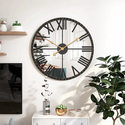 Wanduhr Spiegel Schwarz und Gold