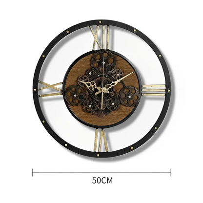 Wanduhr Vintage Zahnräder Metall & Holz