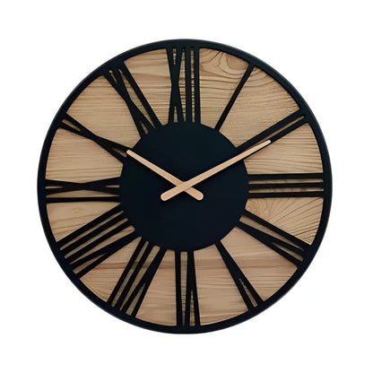 Wanduhr Holz & Schwarze Römische Ziffern