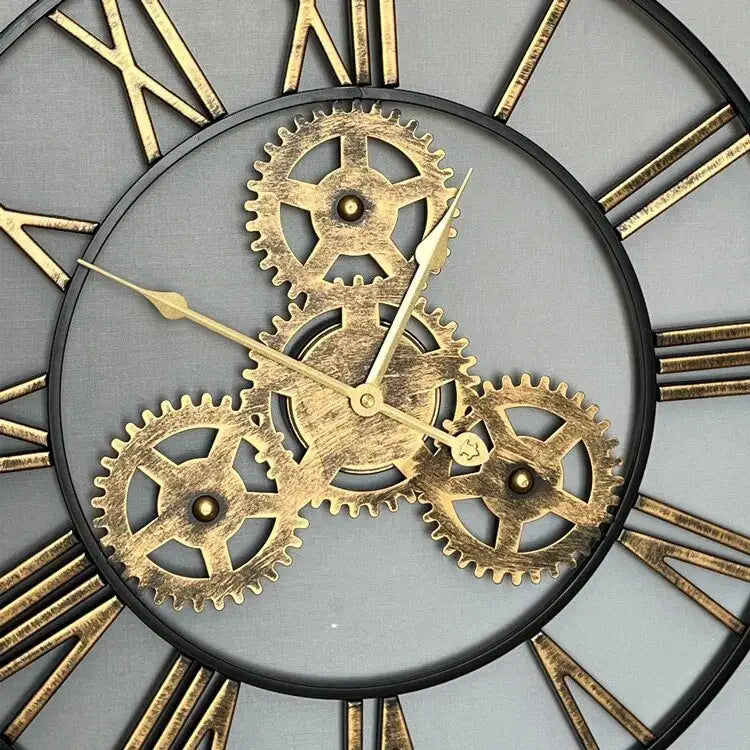 Wanduhr Goldene Zahnräder