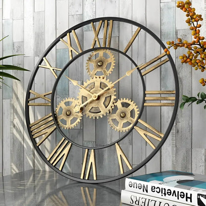 Wanduhr Goldene Zahnräder