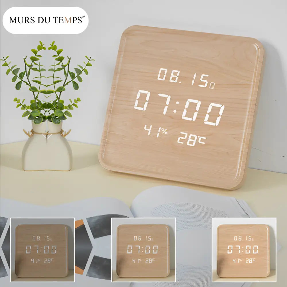 Digitale Wanduhr aus Holz